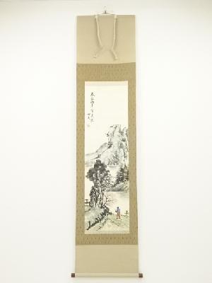 初美筆　山水　肉筆紙本掛軸